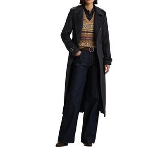 New Lauren Ralph Lauren Belted Double Breasted Wool Blend Navy Blue Wrap Coat